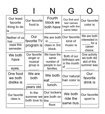 Untitled Bingo Card