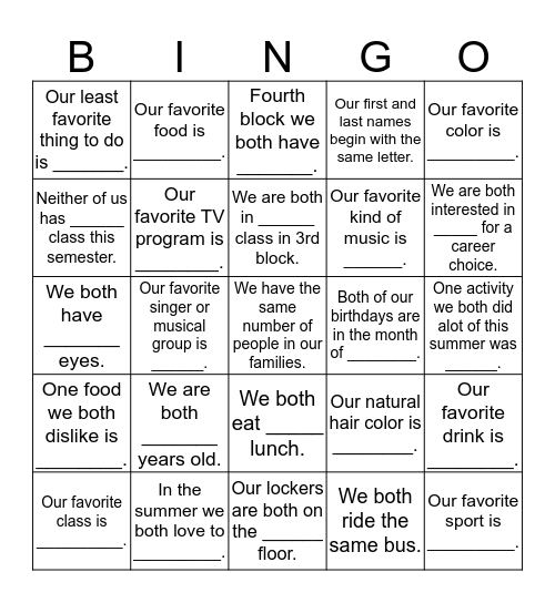 Untitled Bingo Card