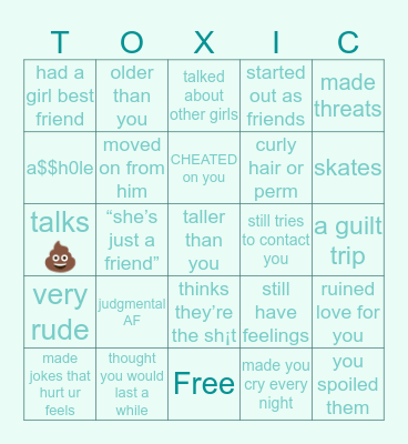 toxic ex bingo Card