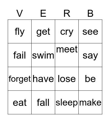Present Perfect Tense Bingo Card
