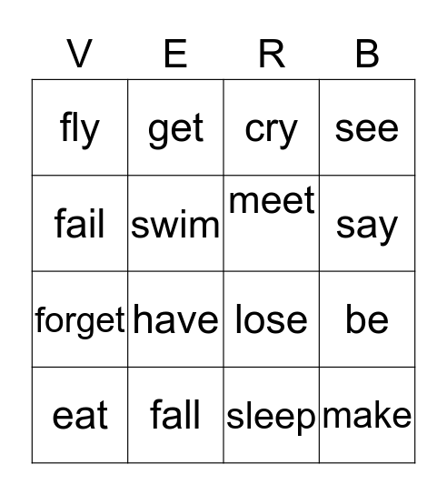 Present Perfect Tense Bingo Card