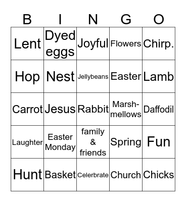 Courtney’s Easter Bingo Card