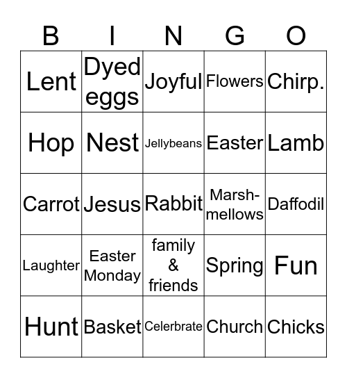 Courtney’s Easter Bingo Card