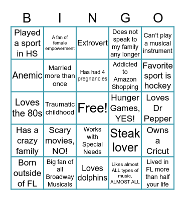 Jenn’s Bingo Card
