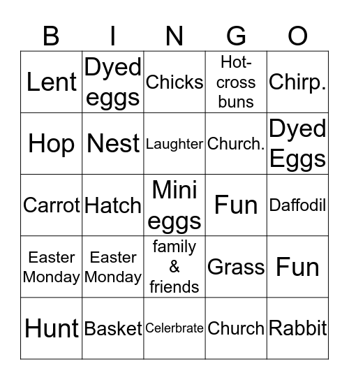 Courtney’s Easter Bingo Card