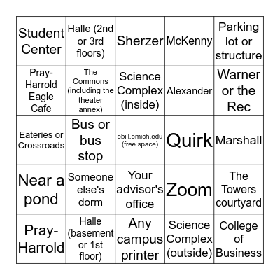 EMU Places We've Cried Bingo Card