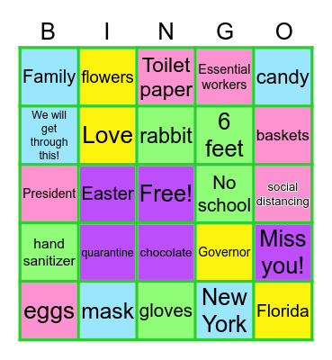 Easter 2020 Bingo Card