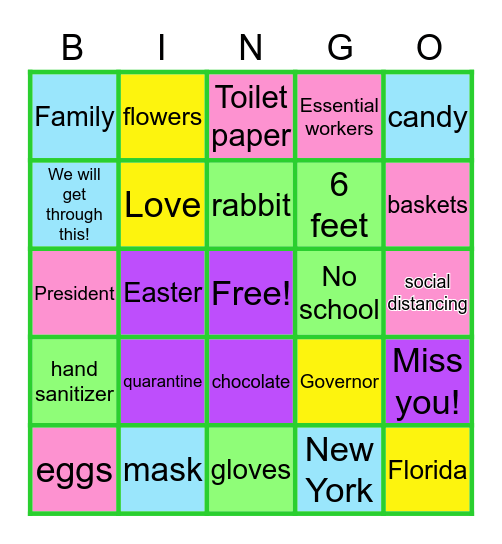 Easter 2020 Bingo Card