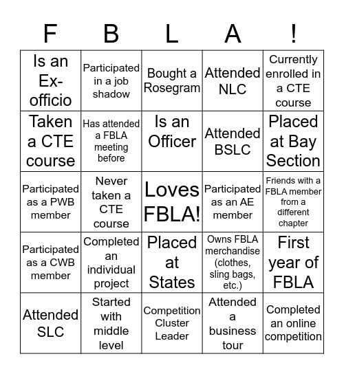 FBLA Bingo Card
