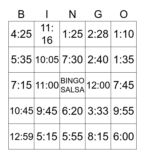 ¿ Qué hora es? Bingo Card