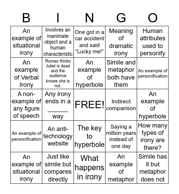 FIGURES OF SPEECH Bingo Card