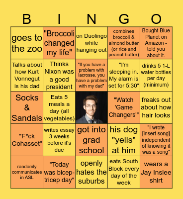 Josh R Rosen Bingo Card