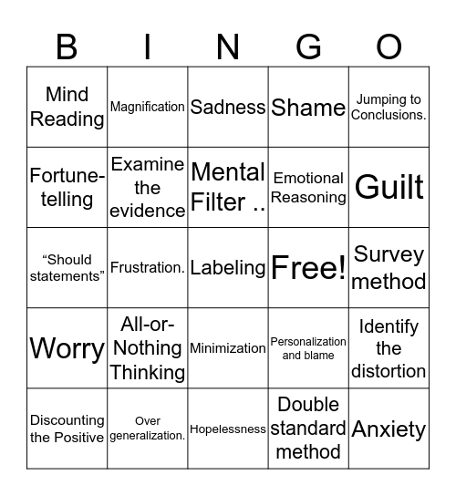 Cognitive Distortion Bingo Card