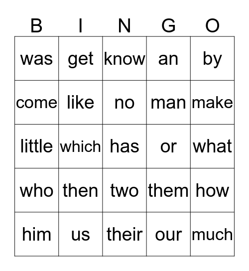 Sight Word Bingo 3 Bingo Card