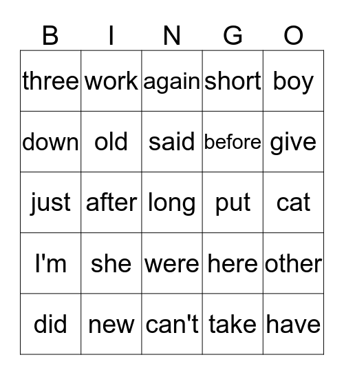 Sight Word Bingo 4 Bingo Card