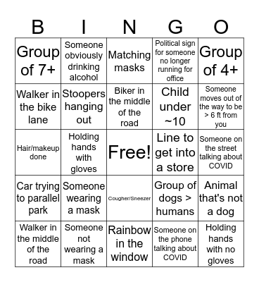 Quarantine Walk Bingo Card