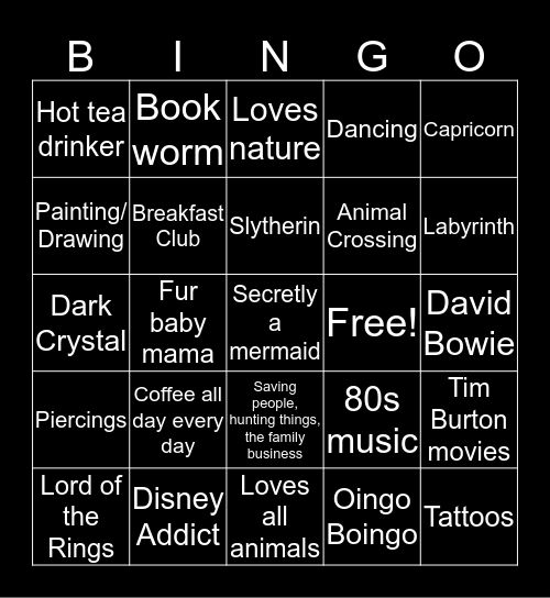 Savannah Bingo Card