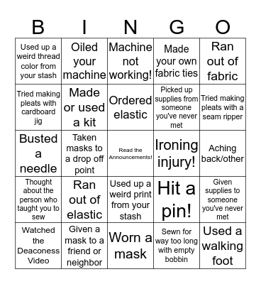 Mask Maker Bingo! Bingo Card