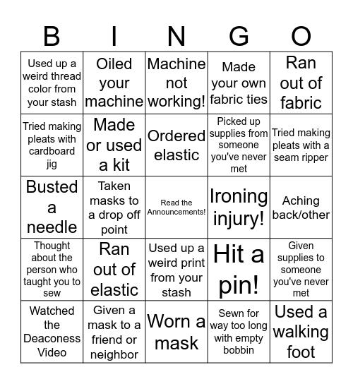 Mask Maker Bingo! Bingo Card