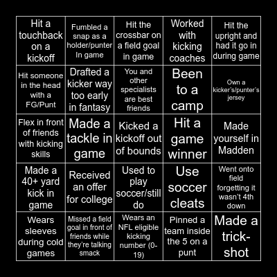 Kicker and Punter Bingo! Bingo Card