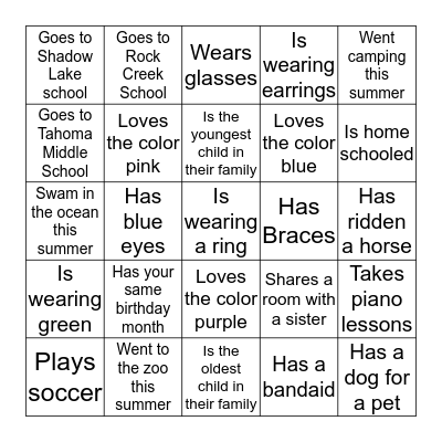 Getting to know you!                                                                    Find some one who..... Bingo Card