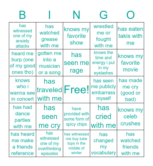 bianca’s bingo Card