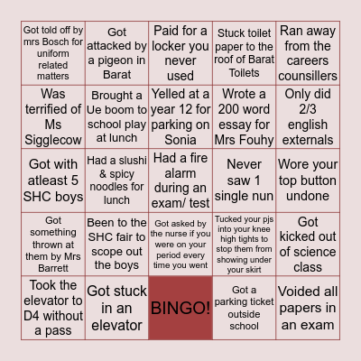 Baradene College Bingo 2.0 Bingo Card