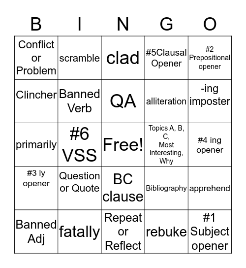 IEW BINGO Card