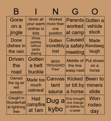Wilderness Ranch Bingo! Bingo Card