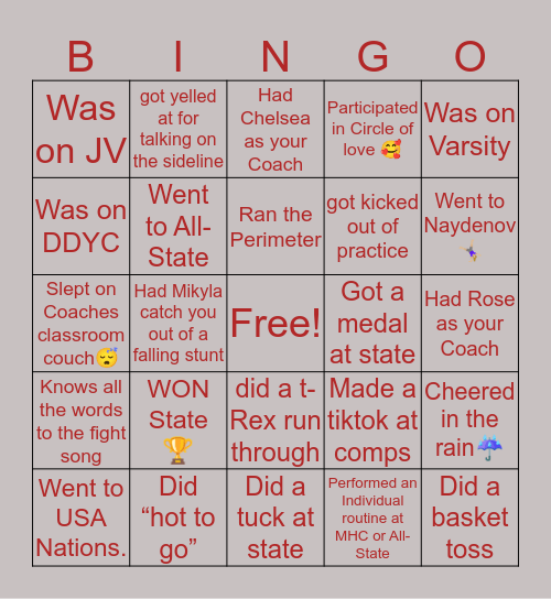 David Douglas Cheer Bingo Card