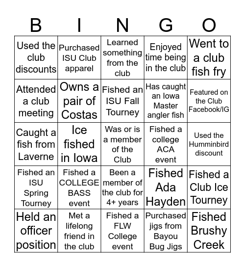 ISU FISHING CLUB Bingo Card