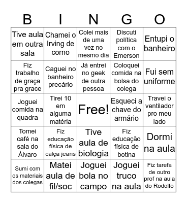SESI 298 (2018) Bingo Card