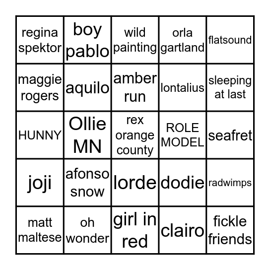 what music do you share with zeph? Bingo Card