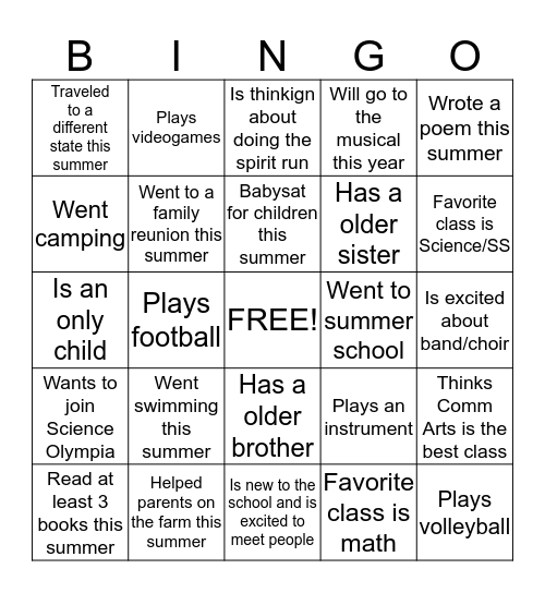 Comm Arts Bingo  Bingo Card