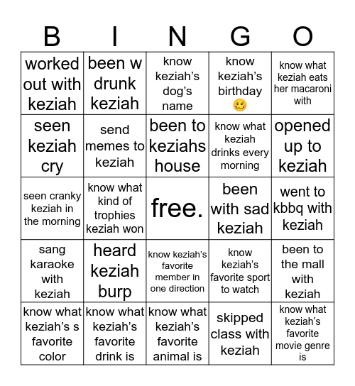 KEZIAH BINGO Card