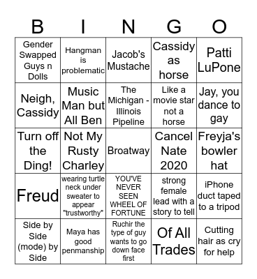 Broatway Bingo Card
