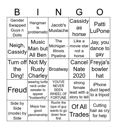 Broatway Bingo Card