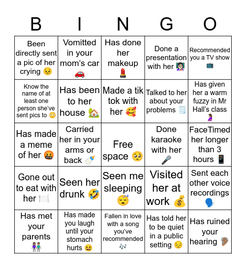 Ashley Friendship Bingo 🥺 Bingo Card