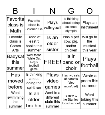 Comm Arts Bingo Card