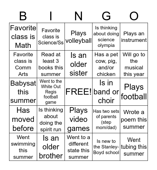 Comm Arts Bingo Card