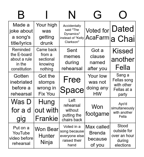 Fellas Bingo Card