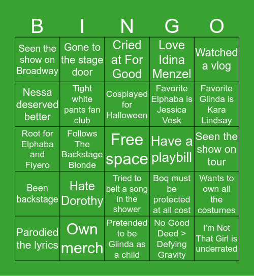 Wicked Bingo Card