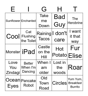 Sumeet's Favorite Songs Bingo Card