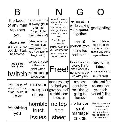 Are they really your ex? Bingo Card