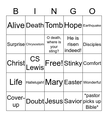When He Arose! Bingo Card