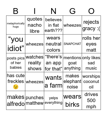Kylee Bingo Card