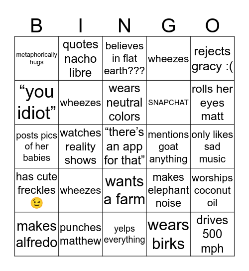 Kylee Bingo Card