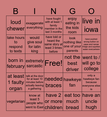 FAMILY BINGO Card