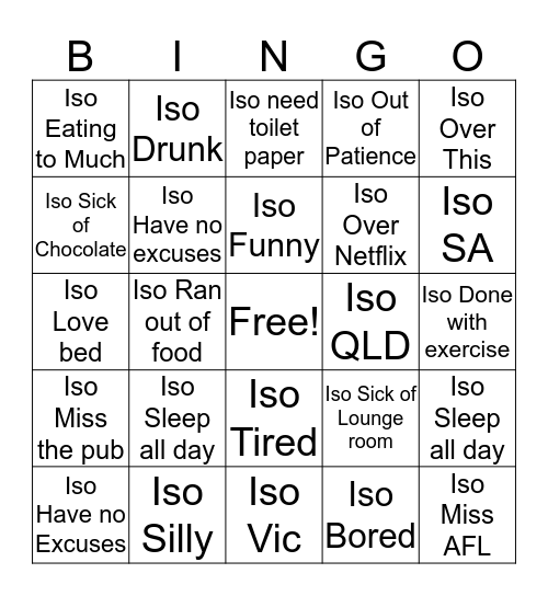 Isolation of a Nation Bingo Card