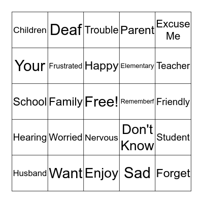 ASL Vocab Weeks 1-3 Bingo Card